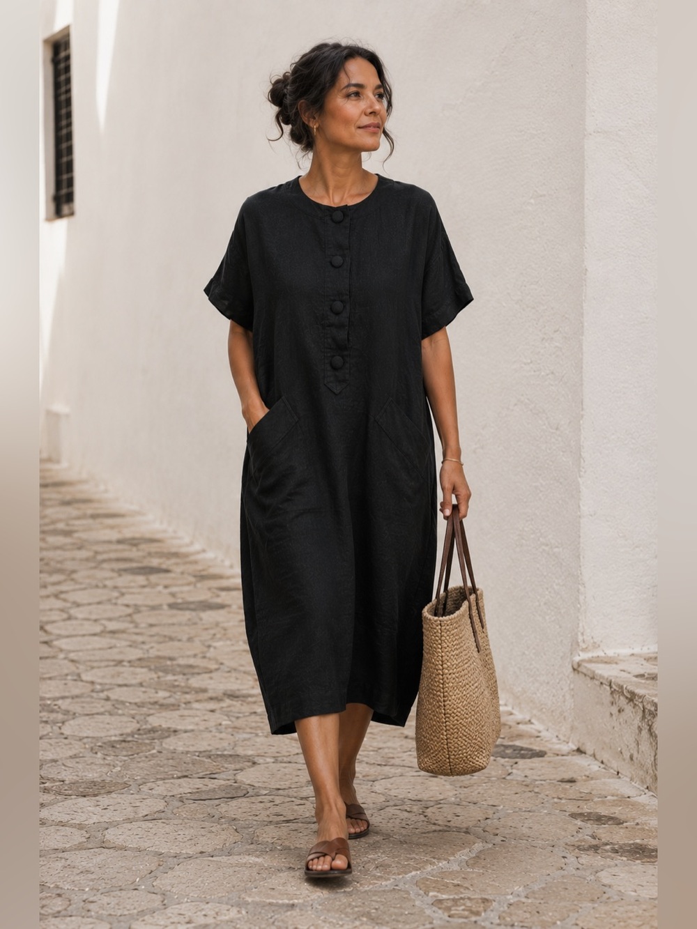 🖤 Vintage 1980s LaRue Palm Beach Petite Linen Dress